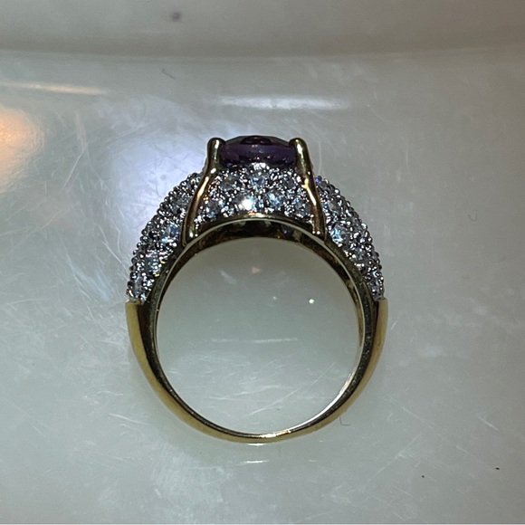 🍾Gorgeous 925 Silver Amethyst & Zircon Dome Dinner Ring! - Picture 4 of 14
